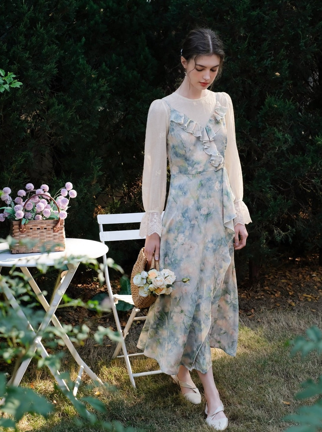 Morning Smoke + Camisole Dress Blue Blouse Mist Chiffon