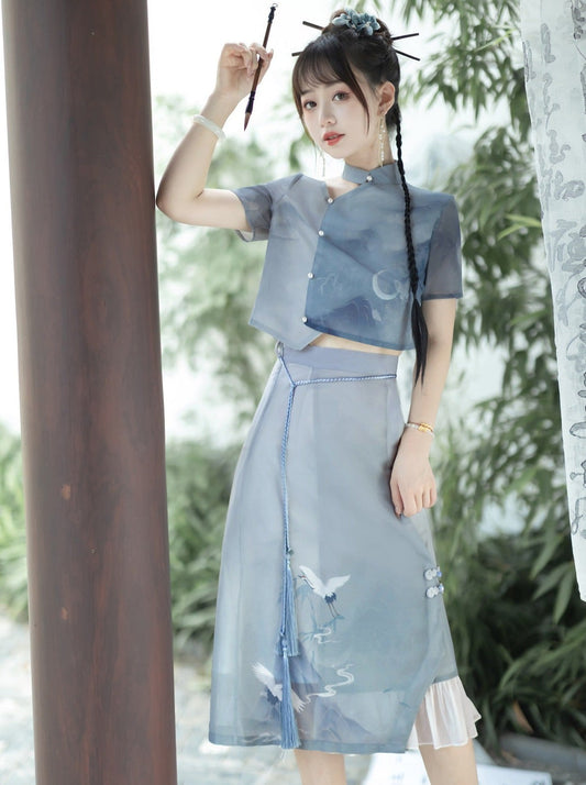 Skirt Tassel + Shirt China Asymmetrical China Print