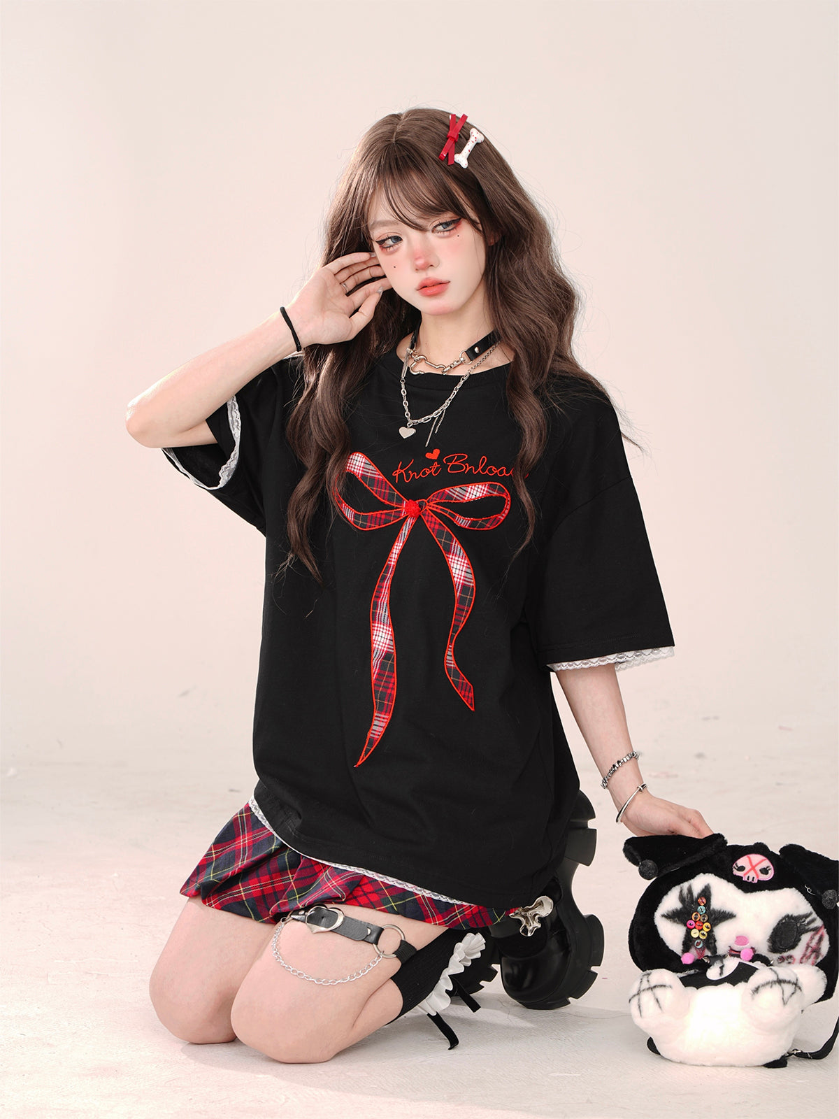 Loose T-Shirt Ribbon Lace Party