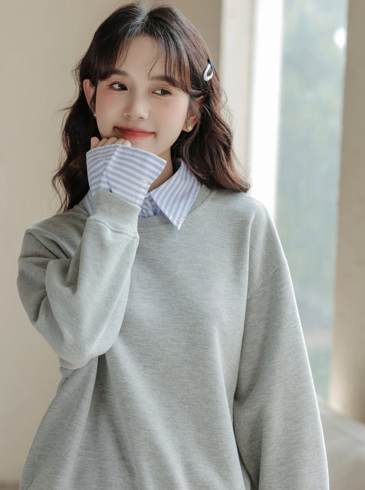 Pull ample à rayures, ensemble deux pièces