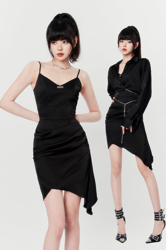 Mode Satin Wickelkleid + Shirt Neckholder