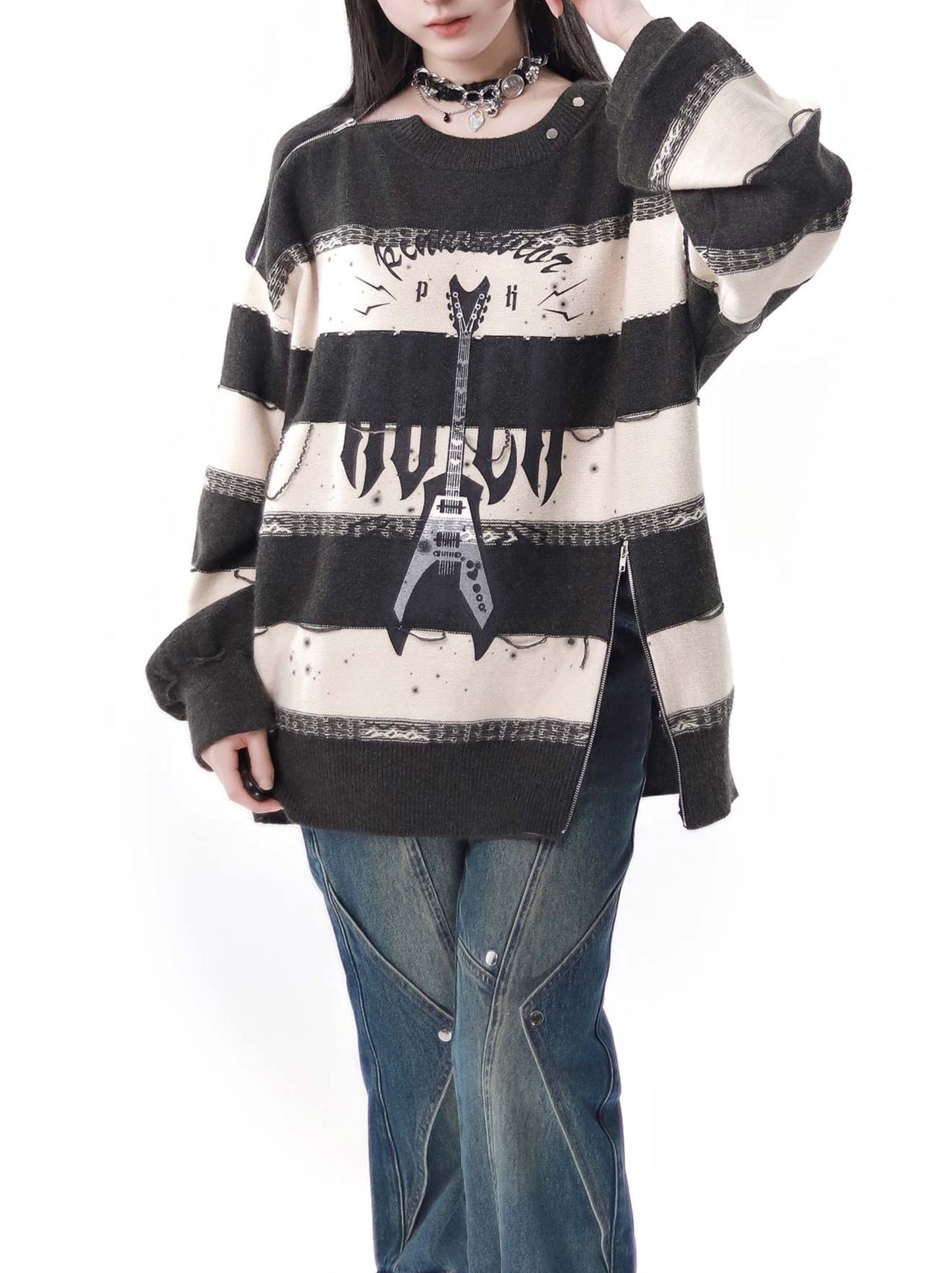 Border Striped Top + Soundwave Zip Guitar Two