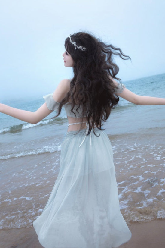 Swimsuit Blue Mermaid Set Split Light