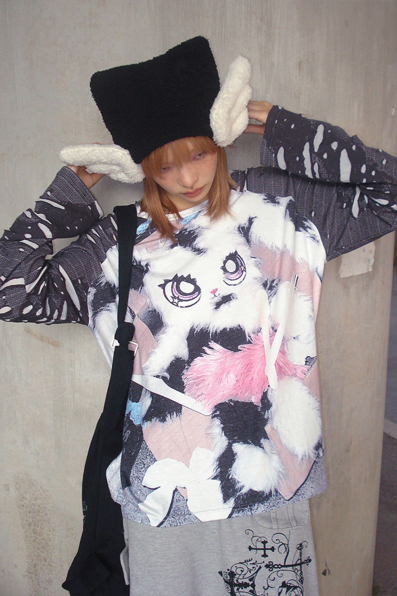 Bunny Print Sleeve Top Placket