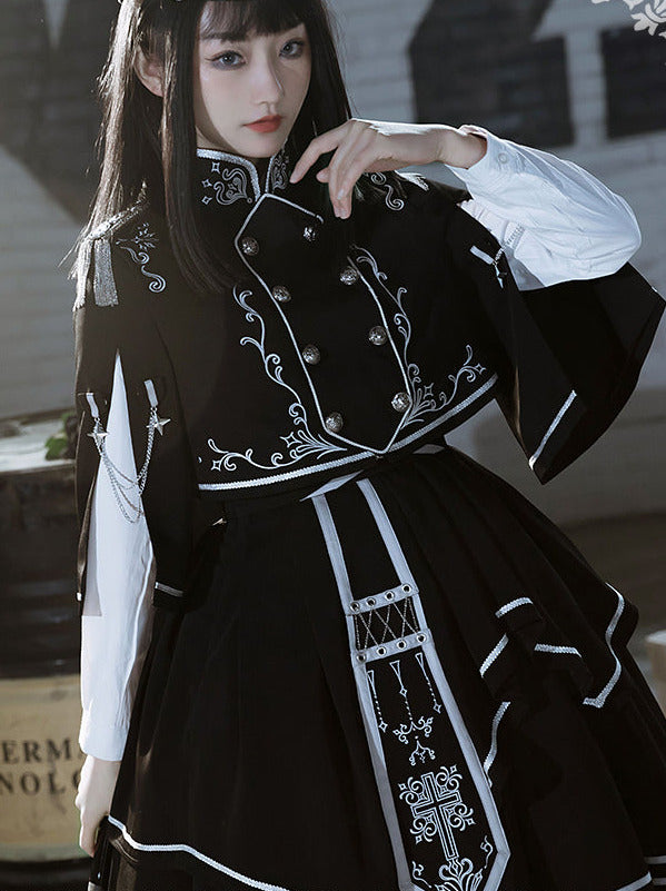 Set Army Up Low Skirt Brumble Cape Dark Military Battle Jacket Uniform