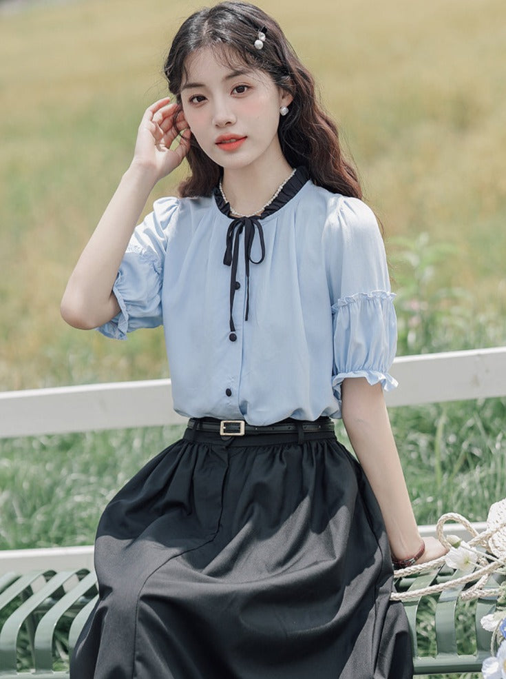 Lce Flared Long + Skirt Shirt Retro Summer Blue