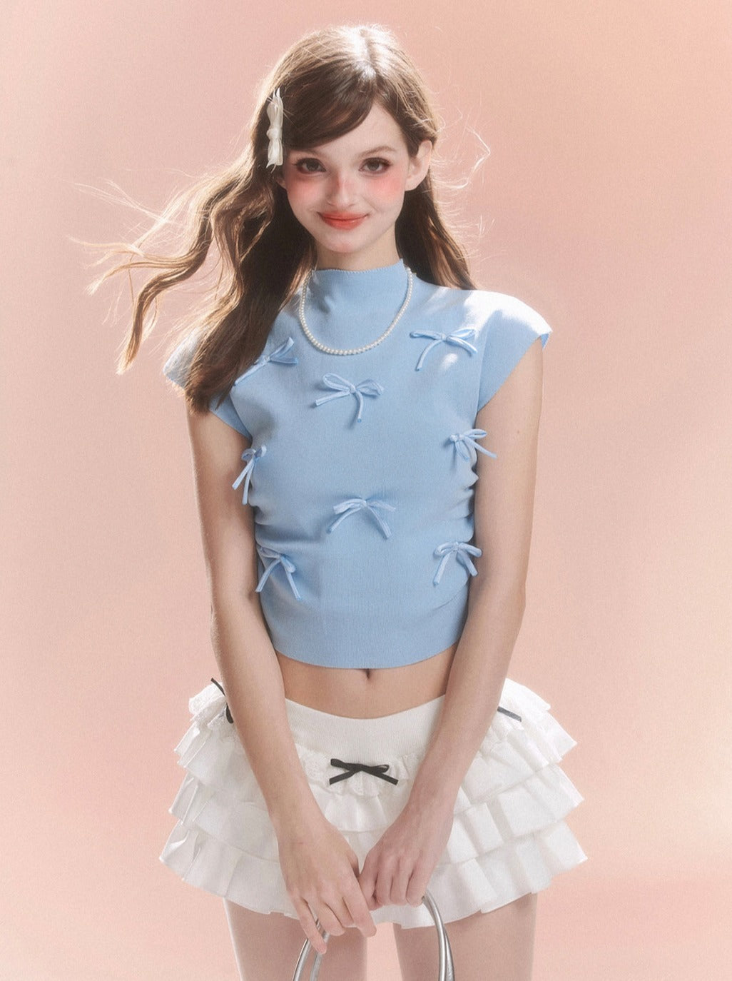 Short Collar Sweet Ribbon Top Little