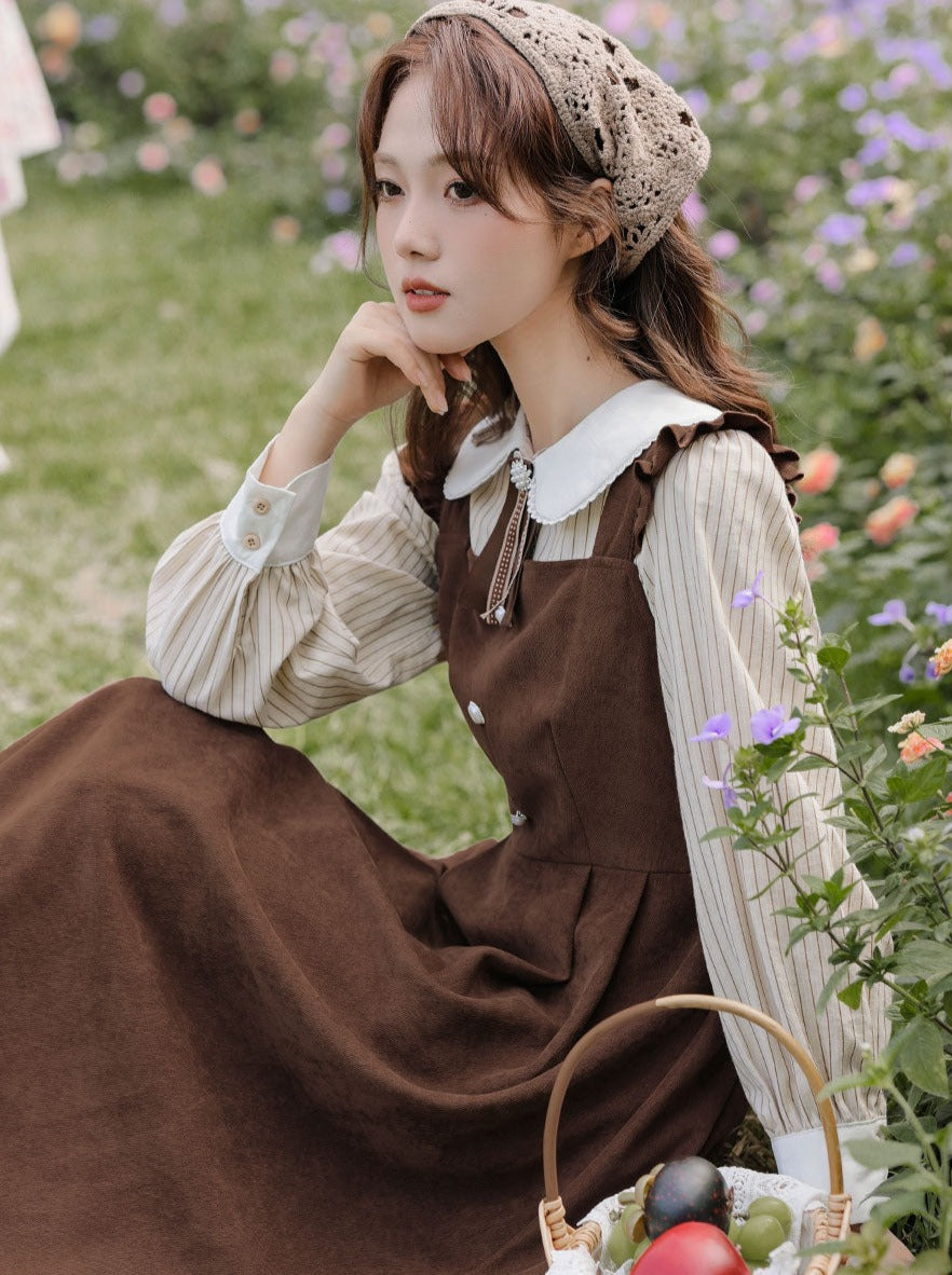 Style College Piece Suspender Shirt Two Dress American