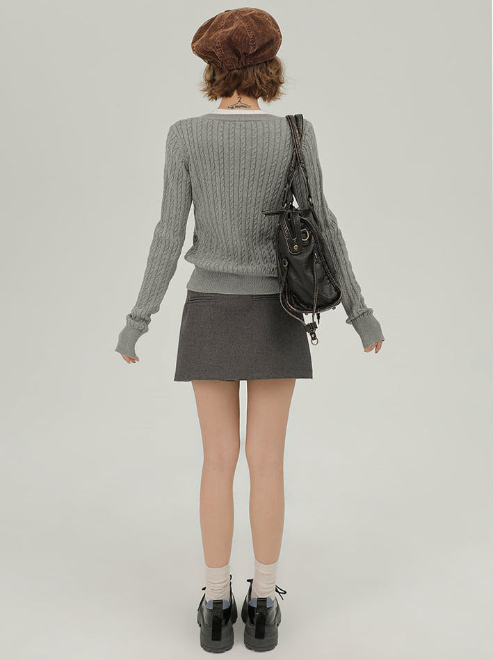 American Retro Round Neck Slim Knit Cardigan