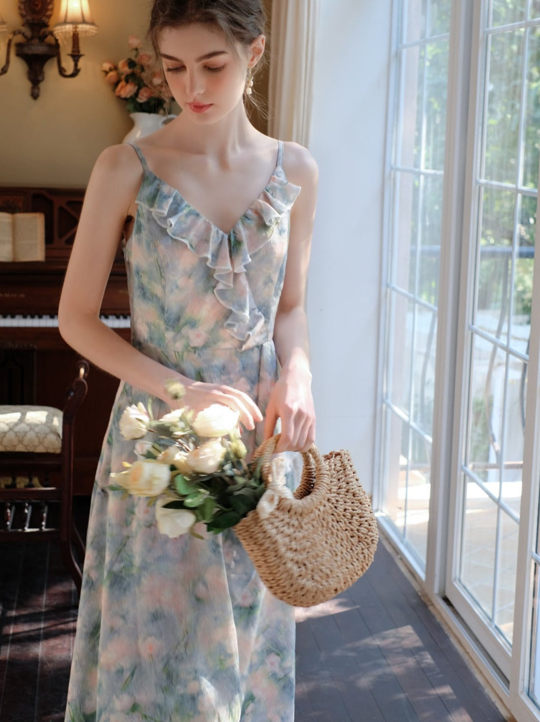 Morning Smoke + Camisole Dress Blue Blouse Mist Chiffon