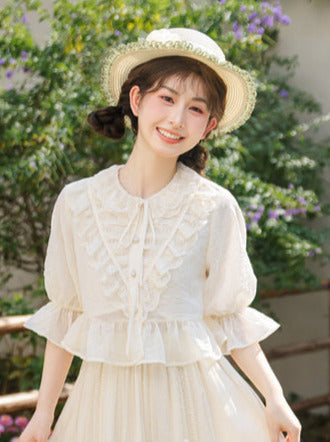 スカート シャツ レース フォレスト フレンチ ティアード アプリコット