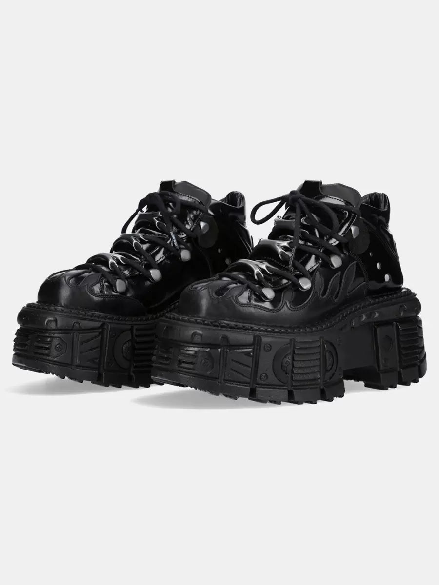 Punk Retro Plateauschuhe Schnürschuhe dunkles Leder