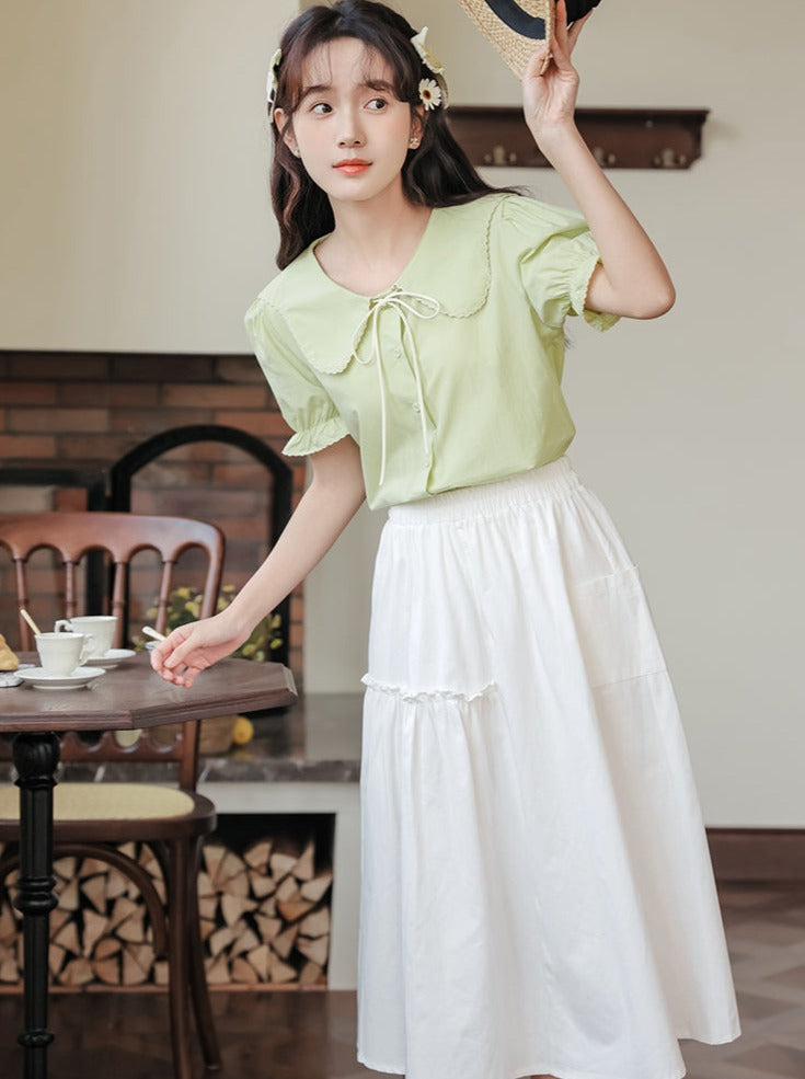 Puff Sleeve Skirt Flared Summer Shirt + Retro Medium