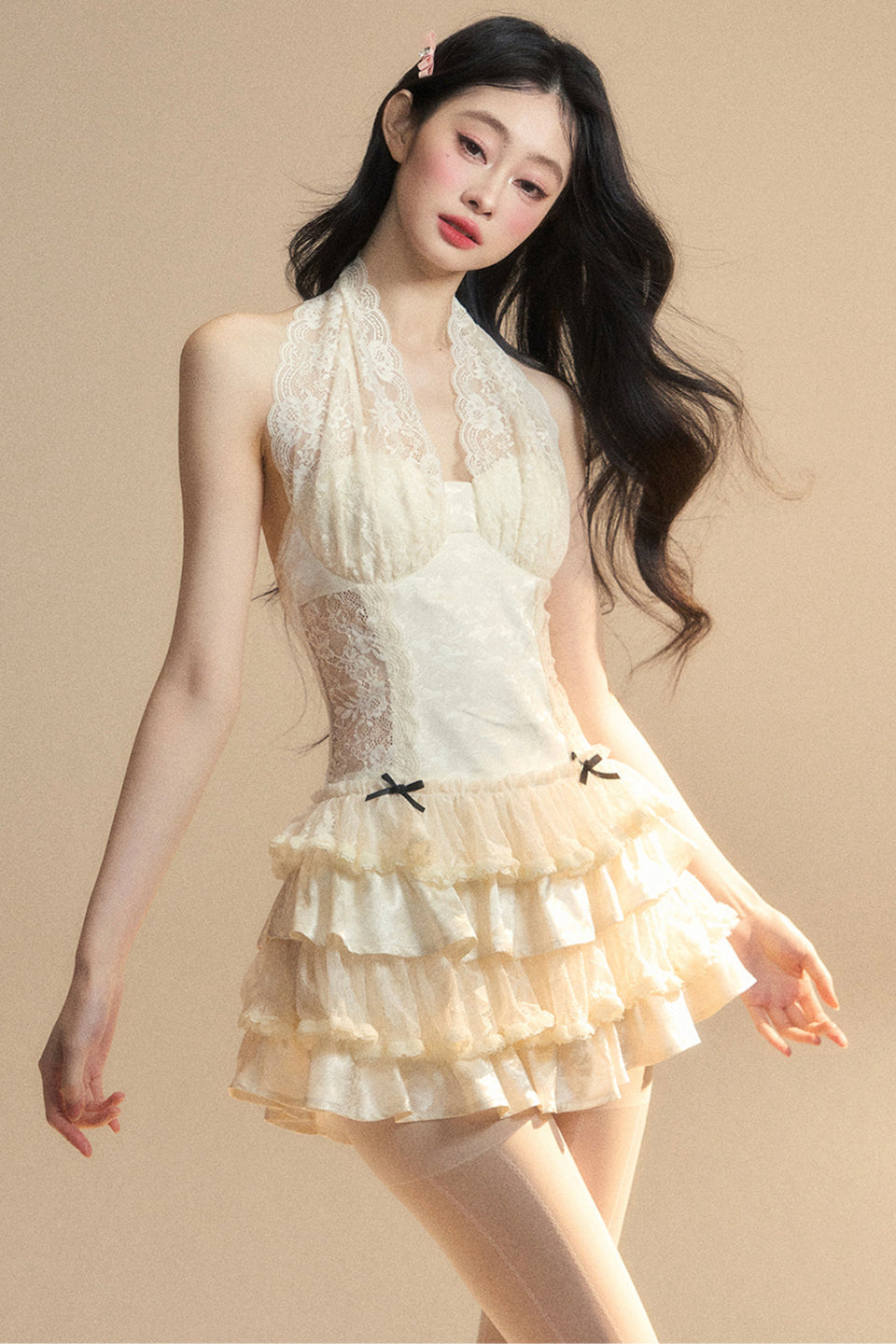 Sweet Neck Dress Halter Lace