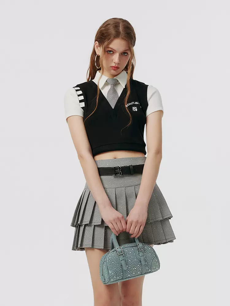 Small Gray Skirt Faux + Pleated Two-piece Top American College Tie
