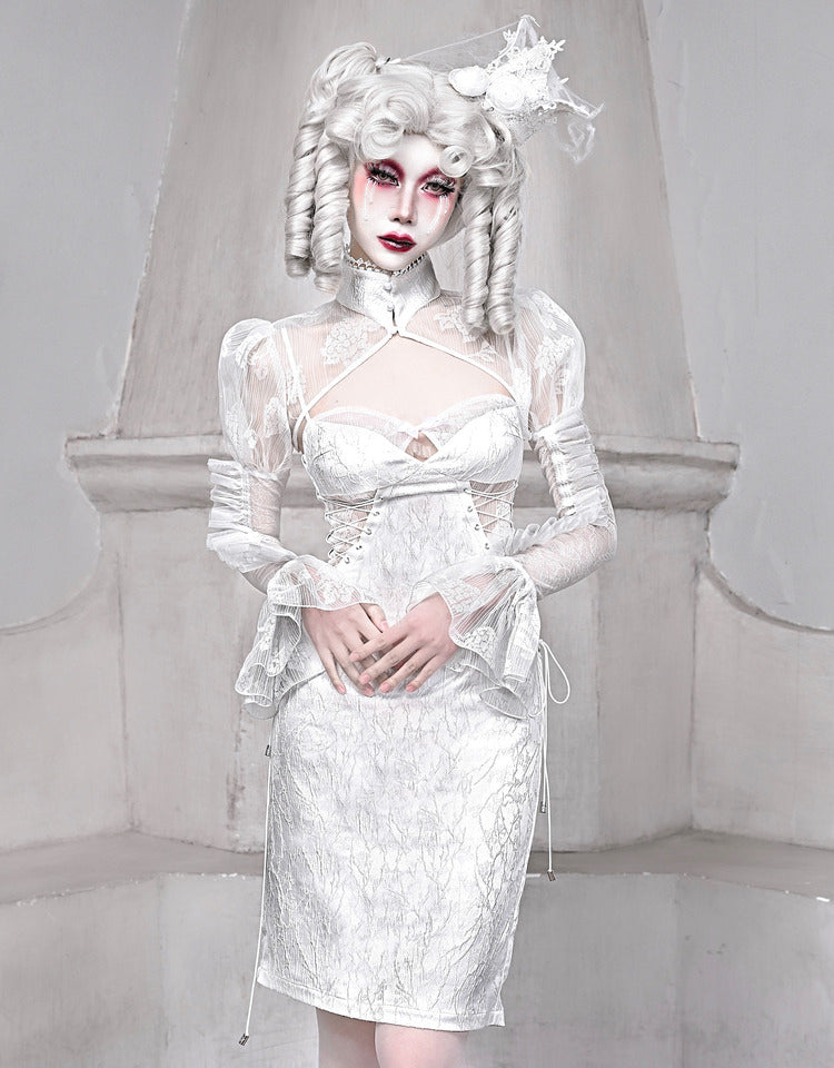 White Strap Sleeping Slim Jacquard Dark Alice Gothic Dress Suspender
