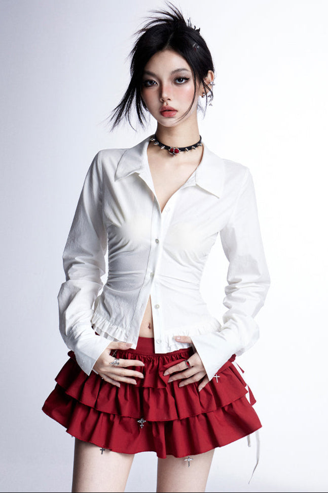 + Cross Cake Ruffle Hoodie Skirt Slim Hooded Top Tube