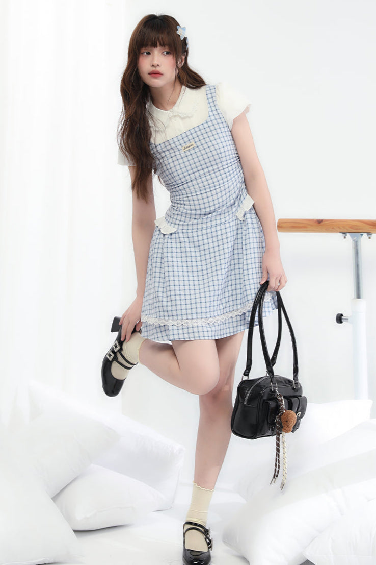 Sweet Check Blue College Dress