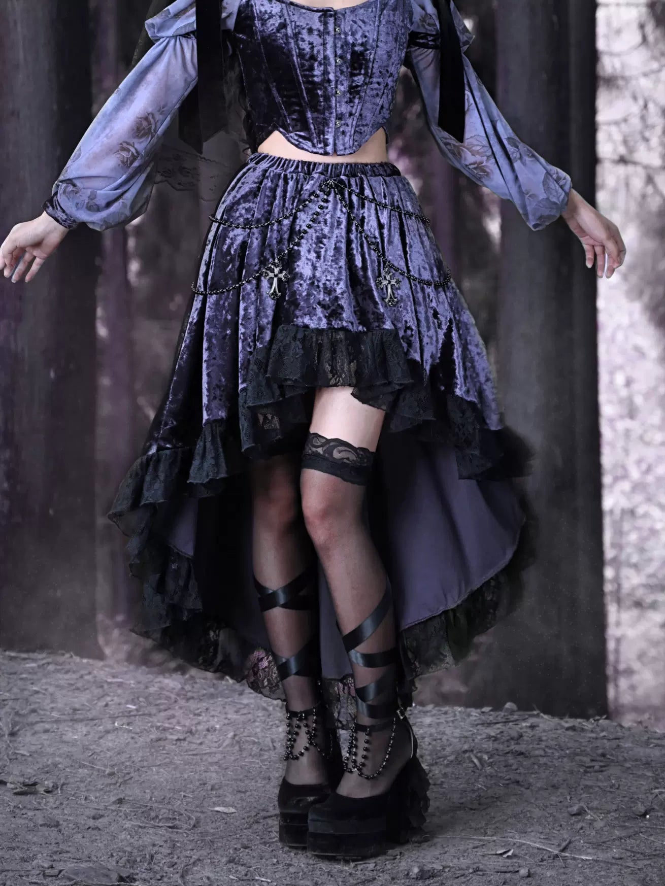 Gothic Skirt Velvet Beaded Trailing Luna Chain Lace