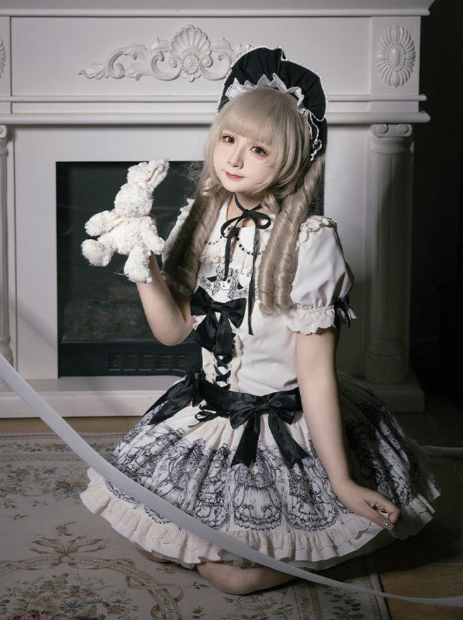 Ensemble de robe de nuit brodé de poupées imprimées