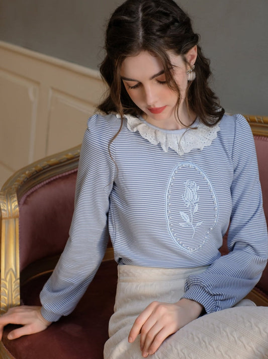 Border Retro Beaded Rose French Coastal Top