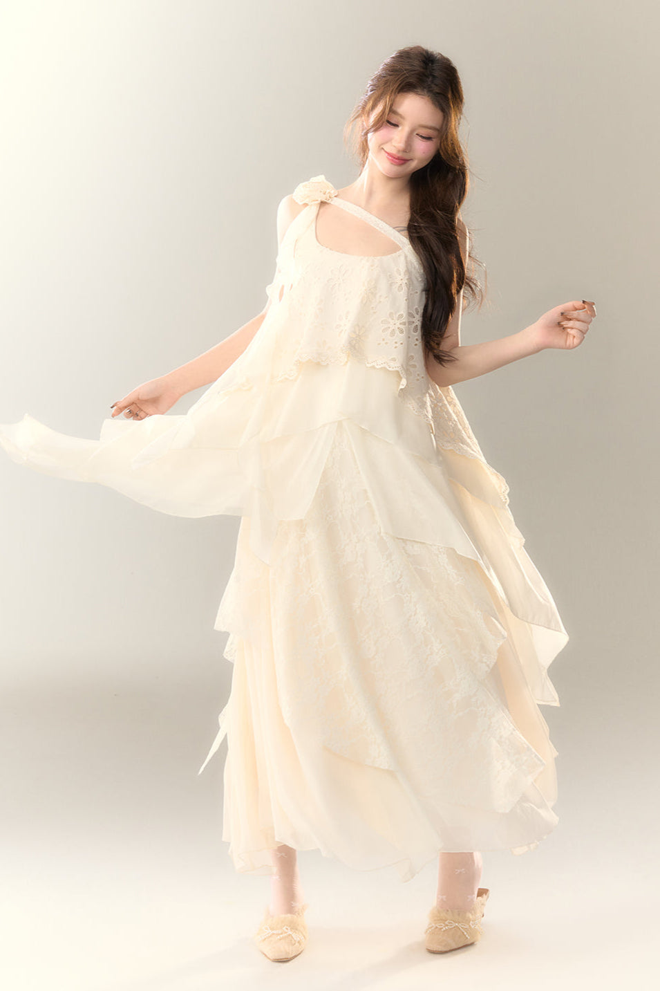 Roselle Irregular Dress Long Multi-Layered Heavy Skirt