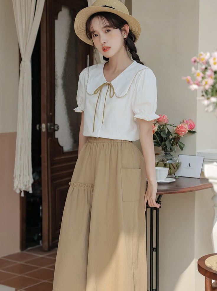 Puff Sleeve Skirt Flared Summer Shirt + Retro Medium
