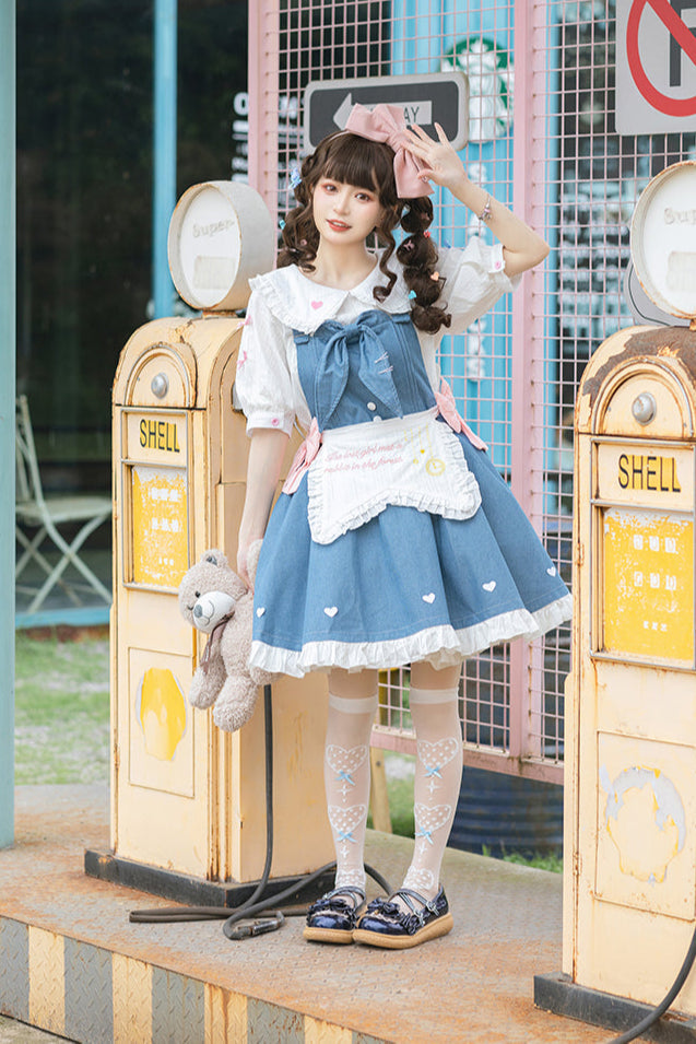 + Denim Apron Lolita Innerwear Jumper-skirt Light Doll Raw