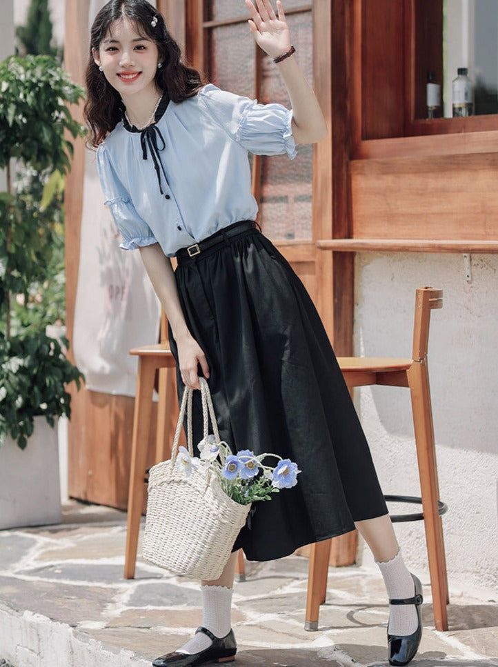 Lce Flared Long + Skirt Shirt Retro Summer Blue