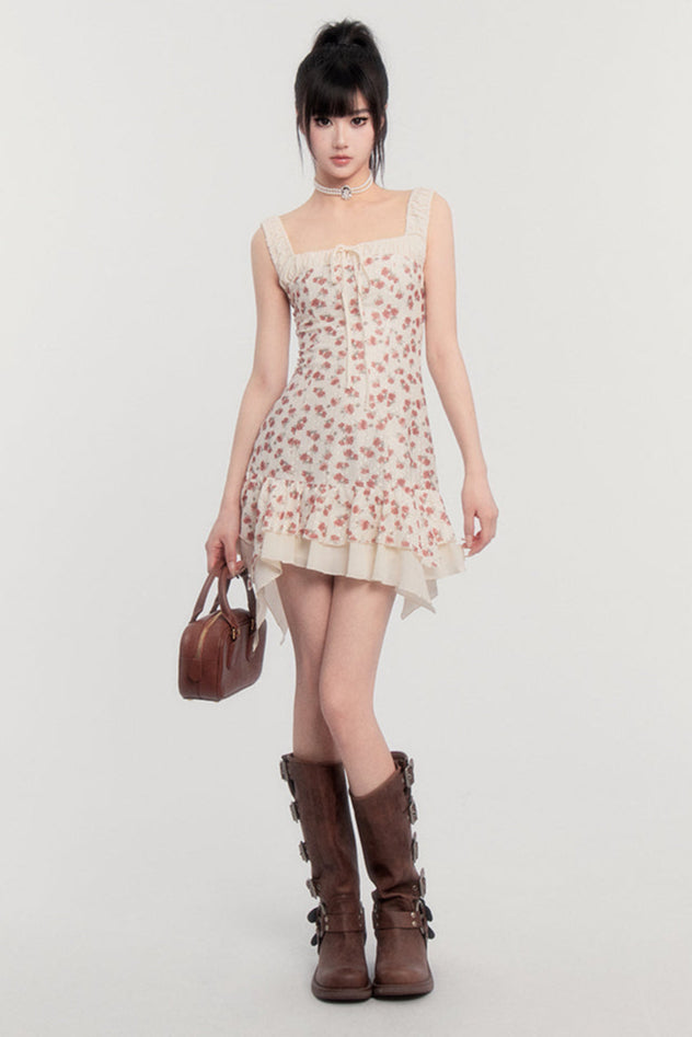 Off-Shoulder French Letter Dress Flower Love