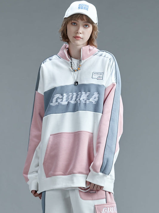 Collar Bicolor Splice Stand Top Pink