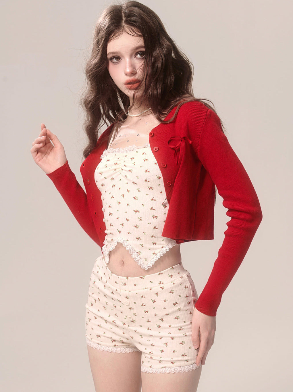 Cake Lace Suspender Top Strawberry Check Neck Halter
