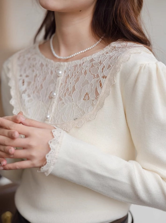Style Neck Slim Top Fit French Lace Round