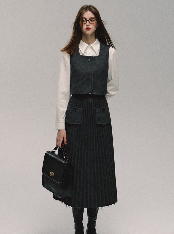 Gray College Long Skirt Best Bethi Barka Pleated