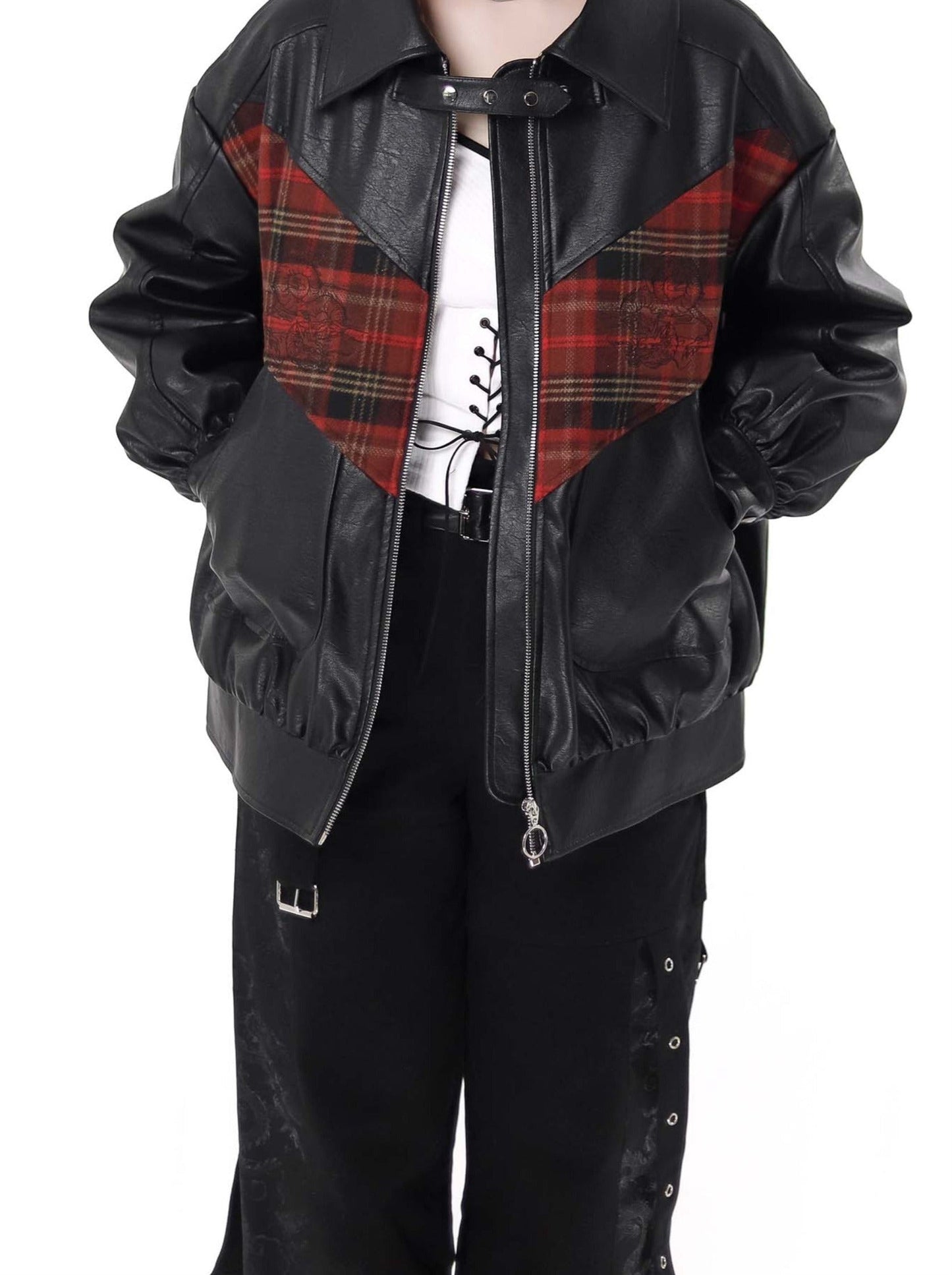 Anzugjacke aus Samt und Leder mit Drachenkaromuster
