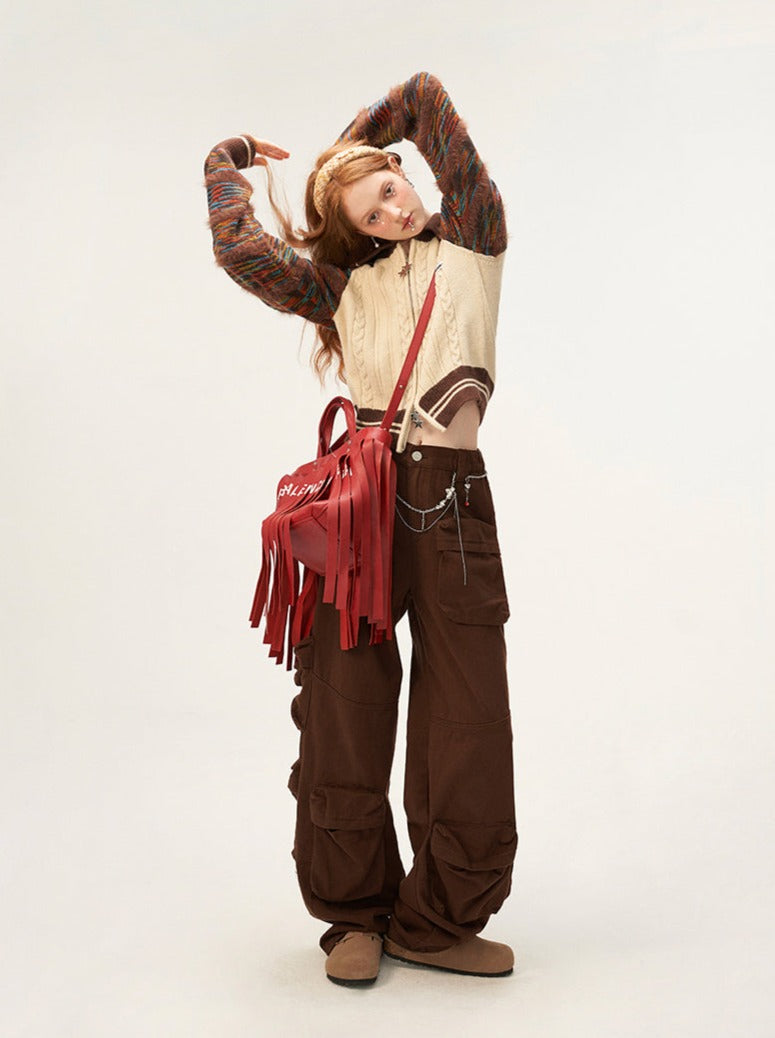 Line Mixed Zipper Double Sweater Cardigan