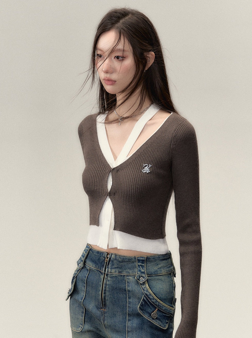 Short Faux Two-piece Sweater