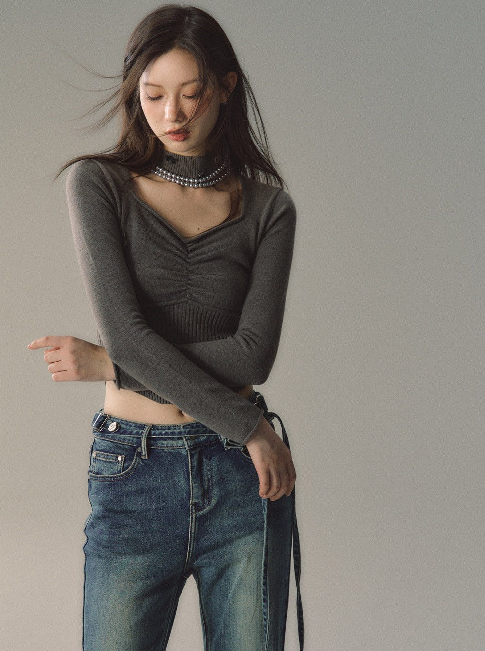 Haut carré slim à col licou et taille haute