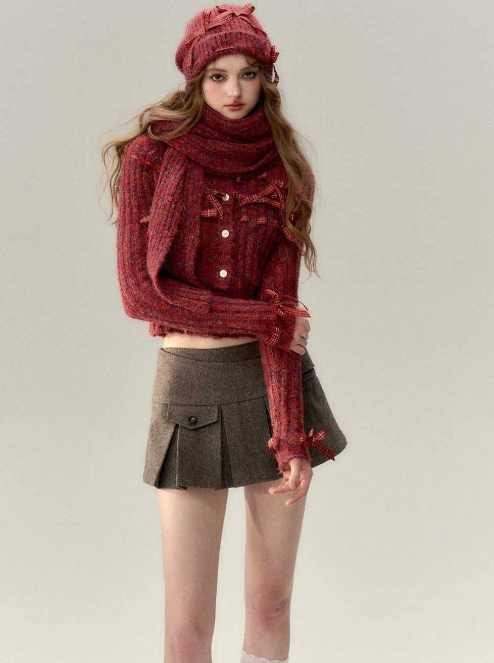 Button with Wool Pleated Skirt