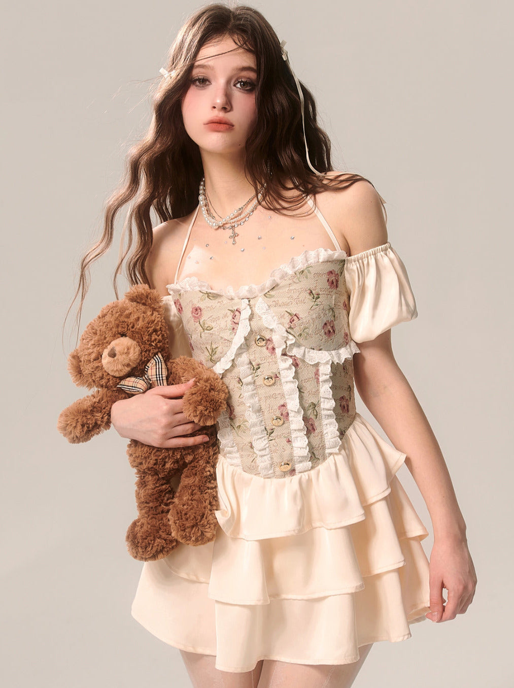 Jacquard Barock Off-Shoulder Kleid Prinzessin