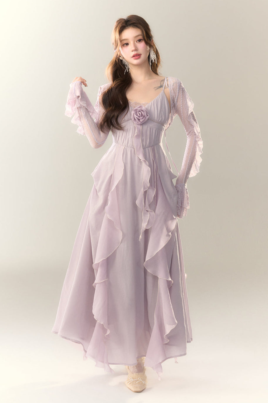 Rose Dress Work Heavy Ruffle Manta