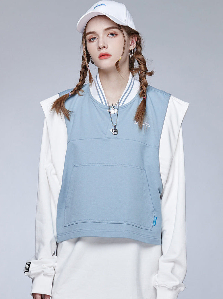 Gilet sportif en tricot bleu-blanc