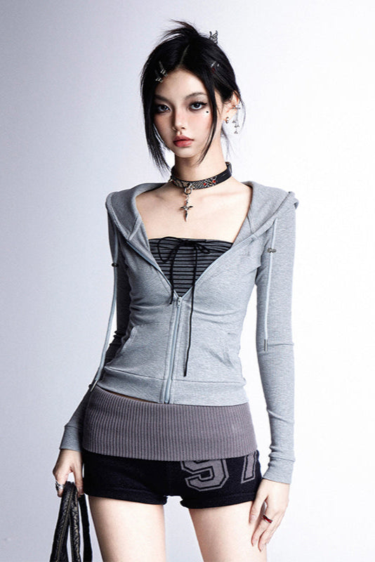 + Cross Cake Ruffle Hoodie Skirt Slim Hooded Top Tube