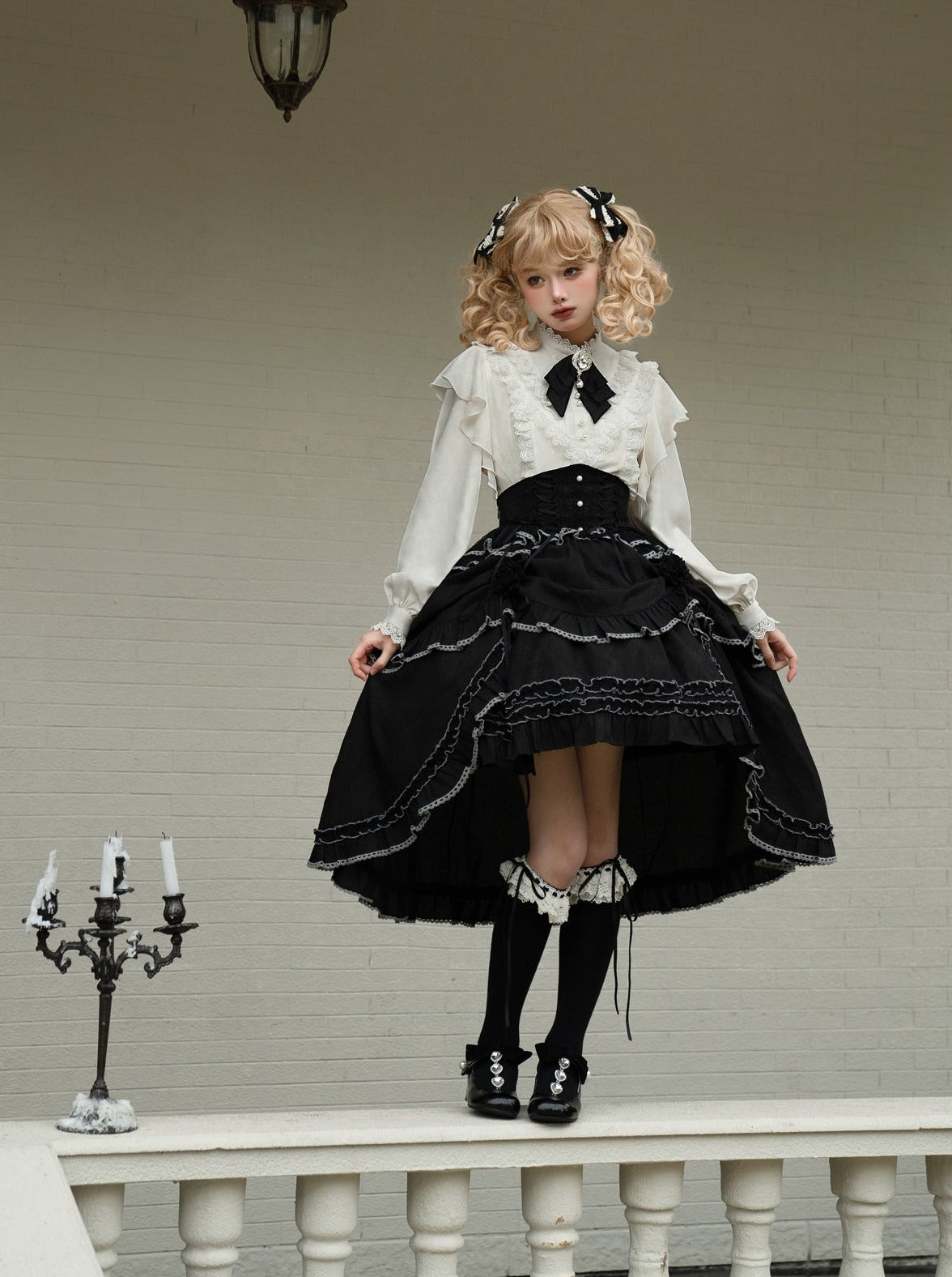 Asymmetrical Skirt Elegant Frilled Flared Blouse