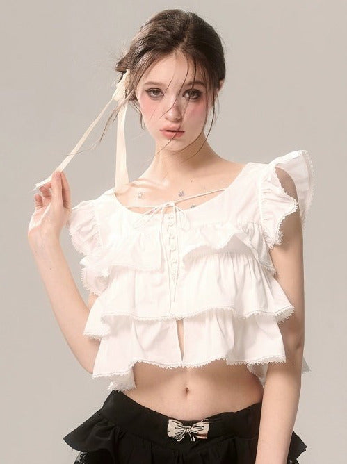 High Desire French End Shoulder Top Pure Short Flying