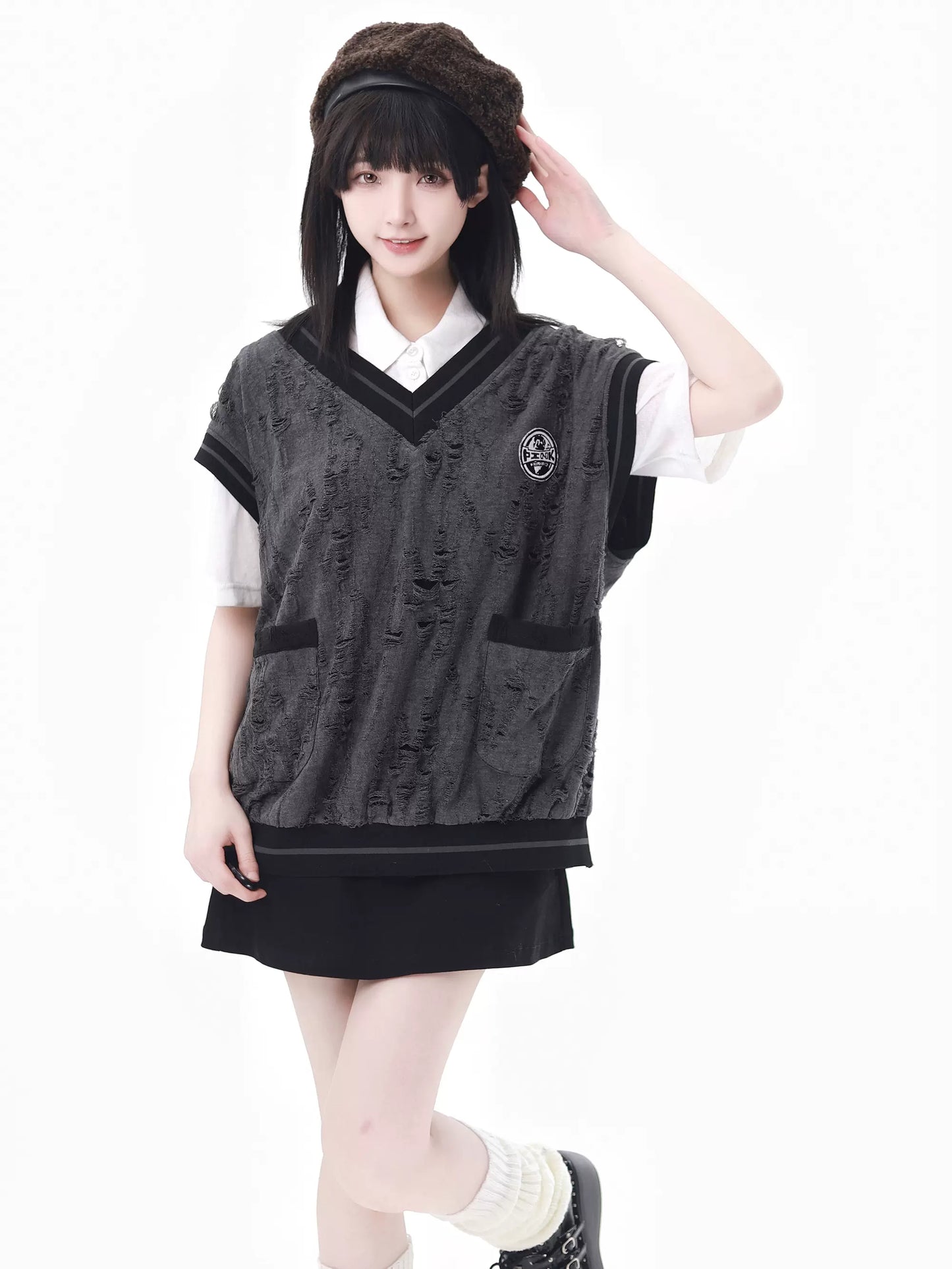 Costume chemise grise Princeton, gilet noir d'été universitaire