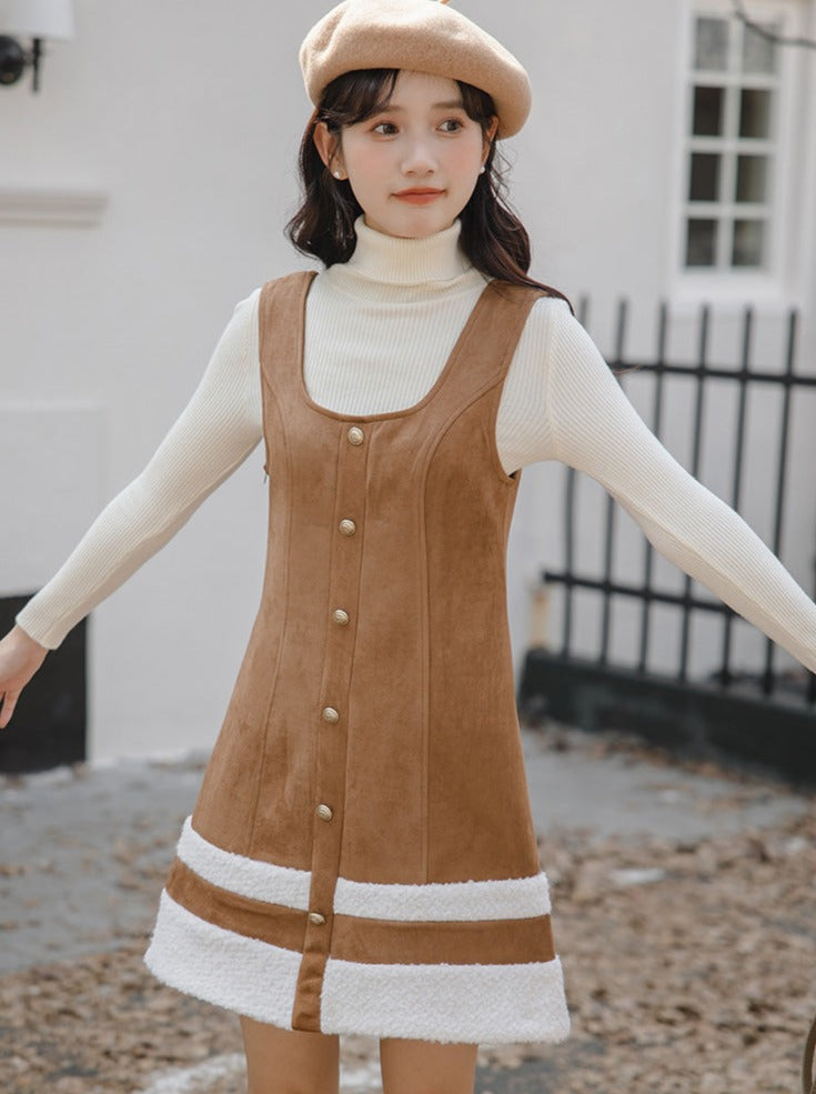 High Knit Skirt Top + Suspenders Neck Boa