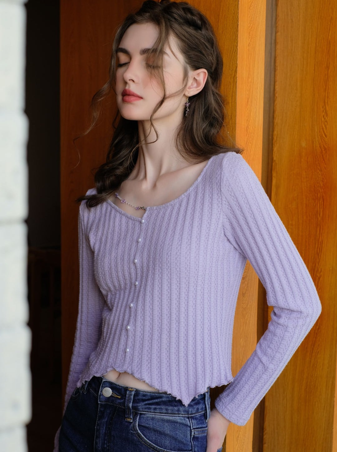 Rib Spring Cardigan Knit Tight