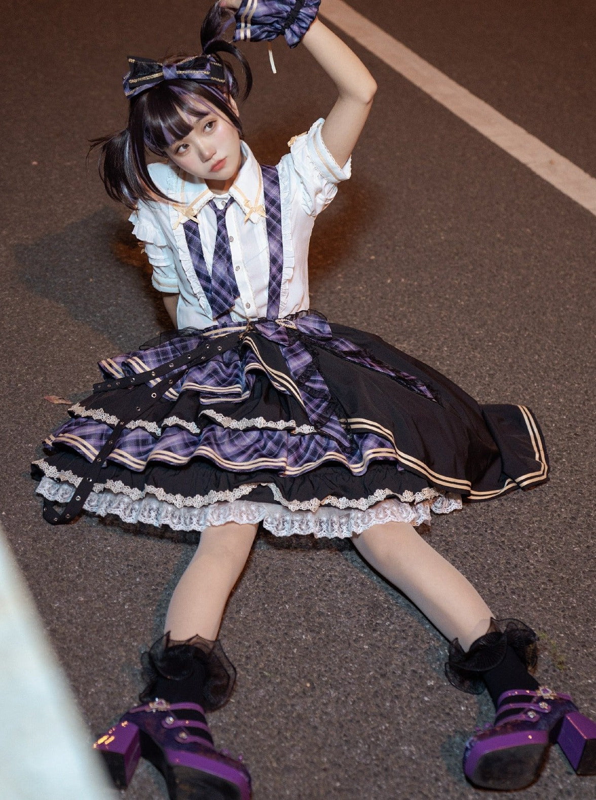 Top Skirt Check Idol Ruffle Tiered Check Lolita