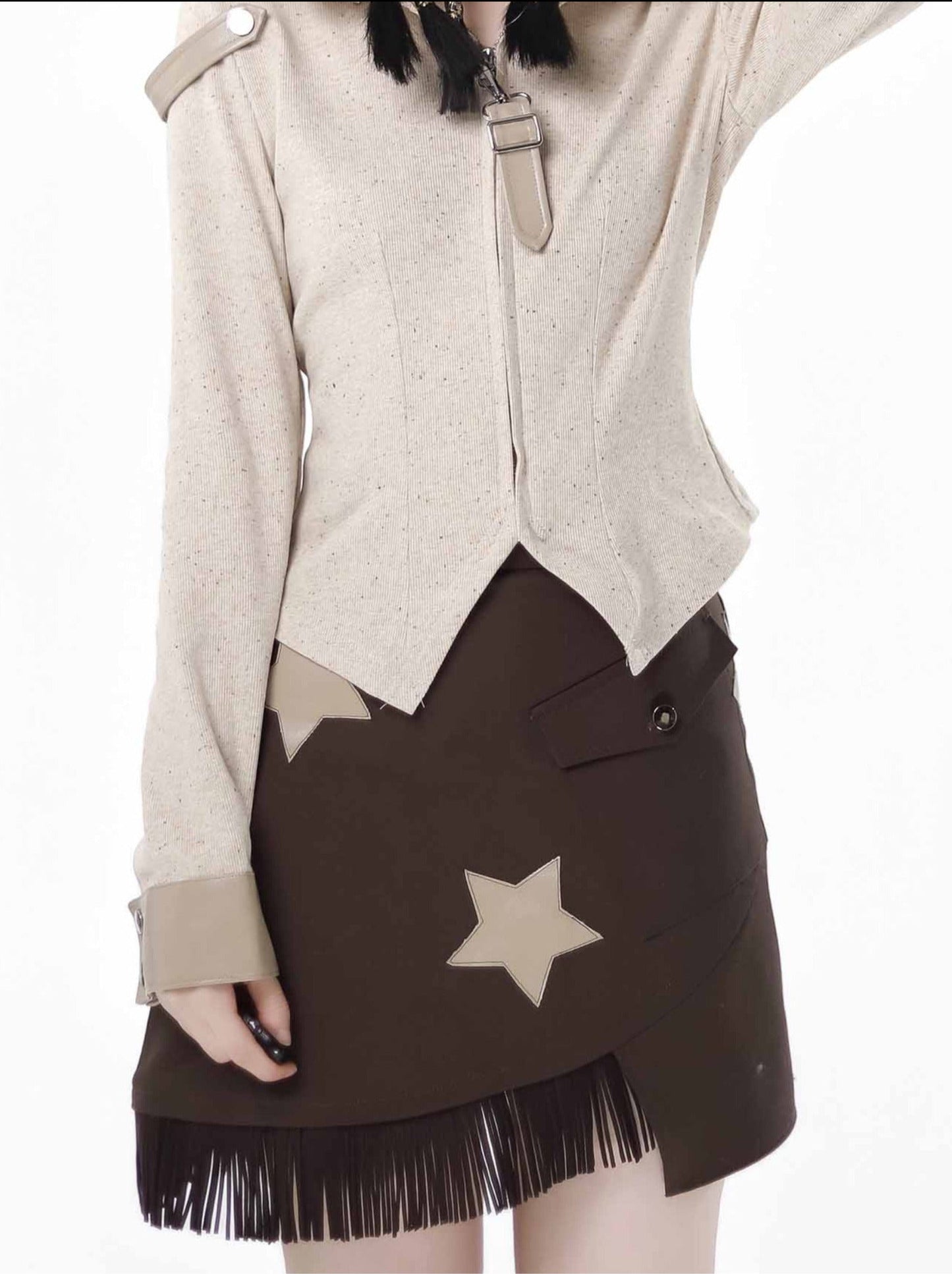Design Split Wonder Bear Knit Top Shawl Maillard